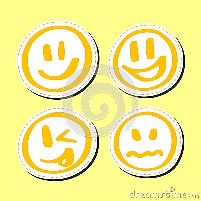 Smiles Stickers set hand drawn, emoji Vector Illustration